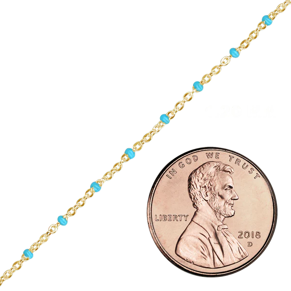 CABLE CHAIN WITH TEAL ENAMEL BEADS