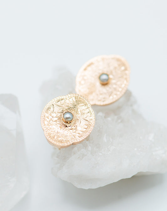 Hand Engraved Vintage Earrings with Pearls 0013