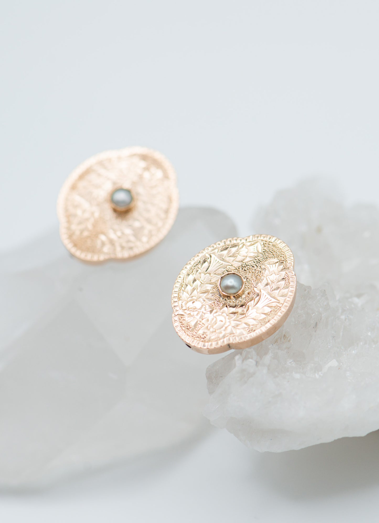 Hand Engraved Vintage Earrings with Pearls