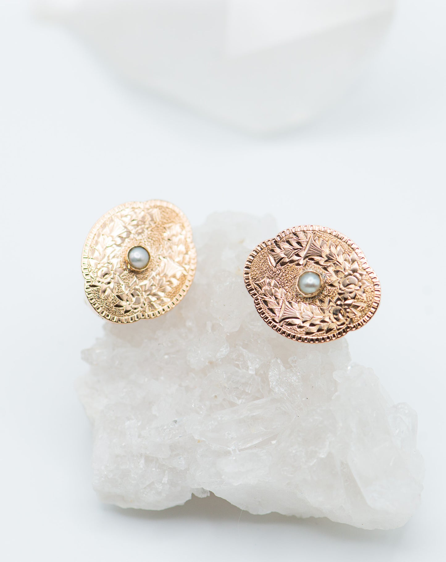 Hand Engraved Vintage Earrings with Pearls