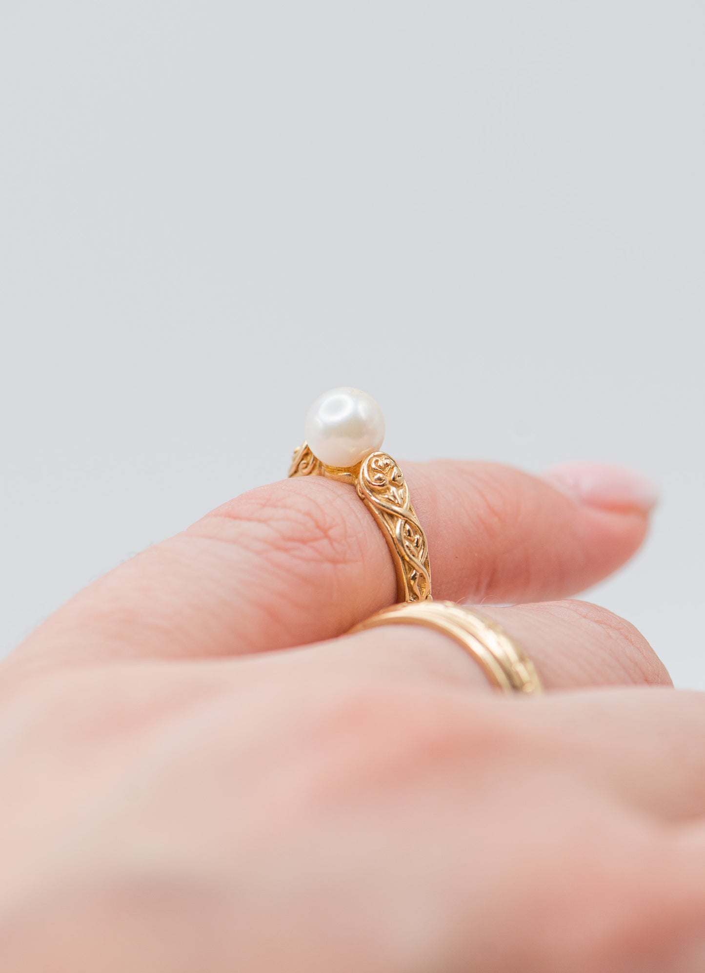 Hand Engraved Pearl Ring