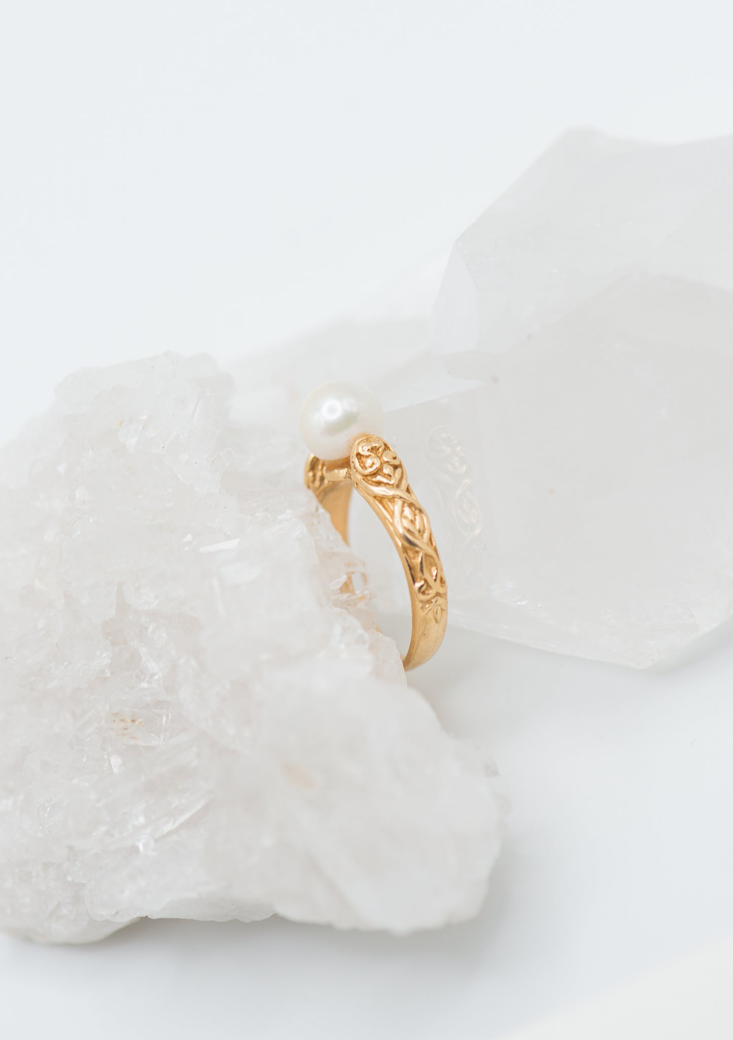 Hand Engraved Pearl Ring