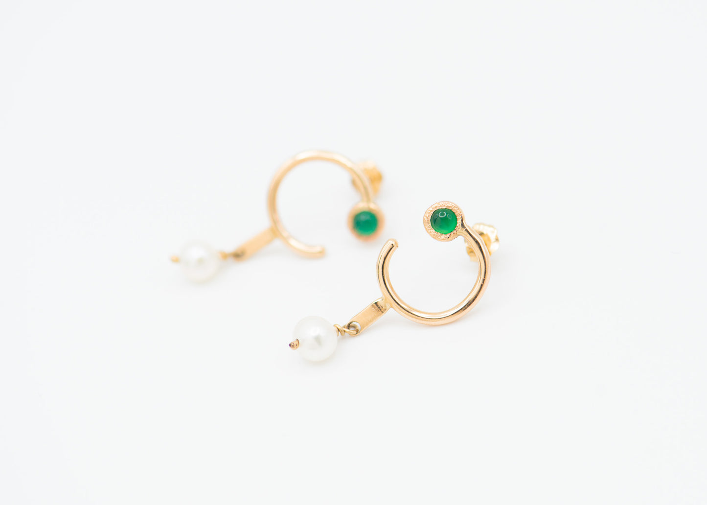 Green onyx & Pearl Earrings