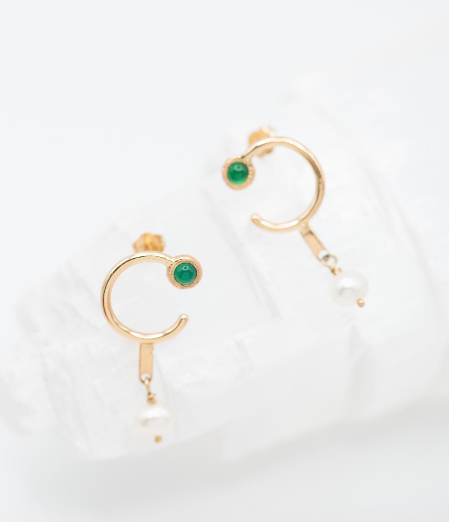 Green onyx & Pearl Earrings