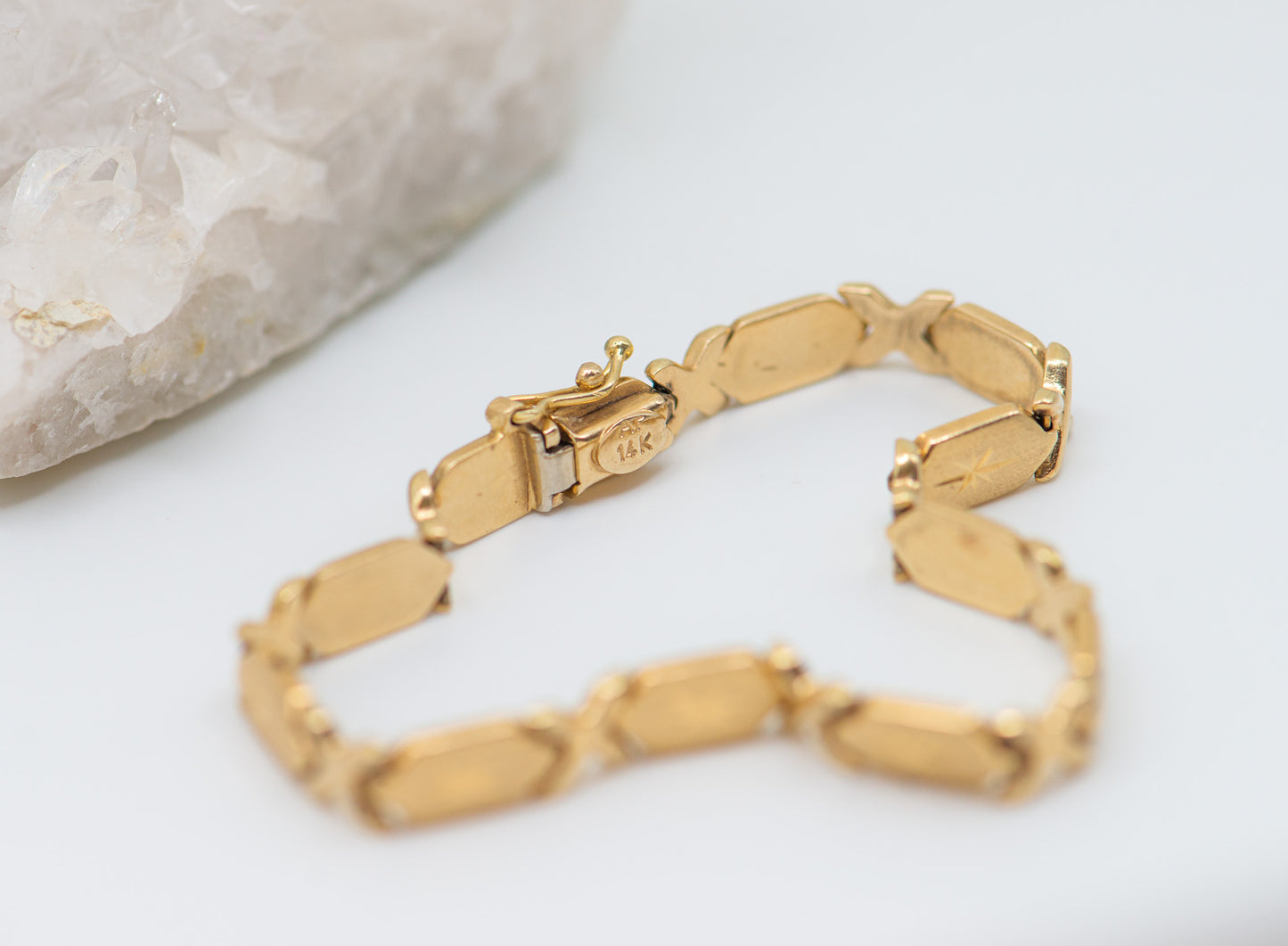 14K Gold Star and X Link Bracelet