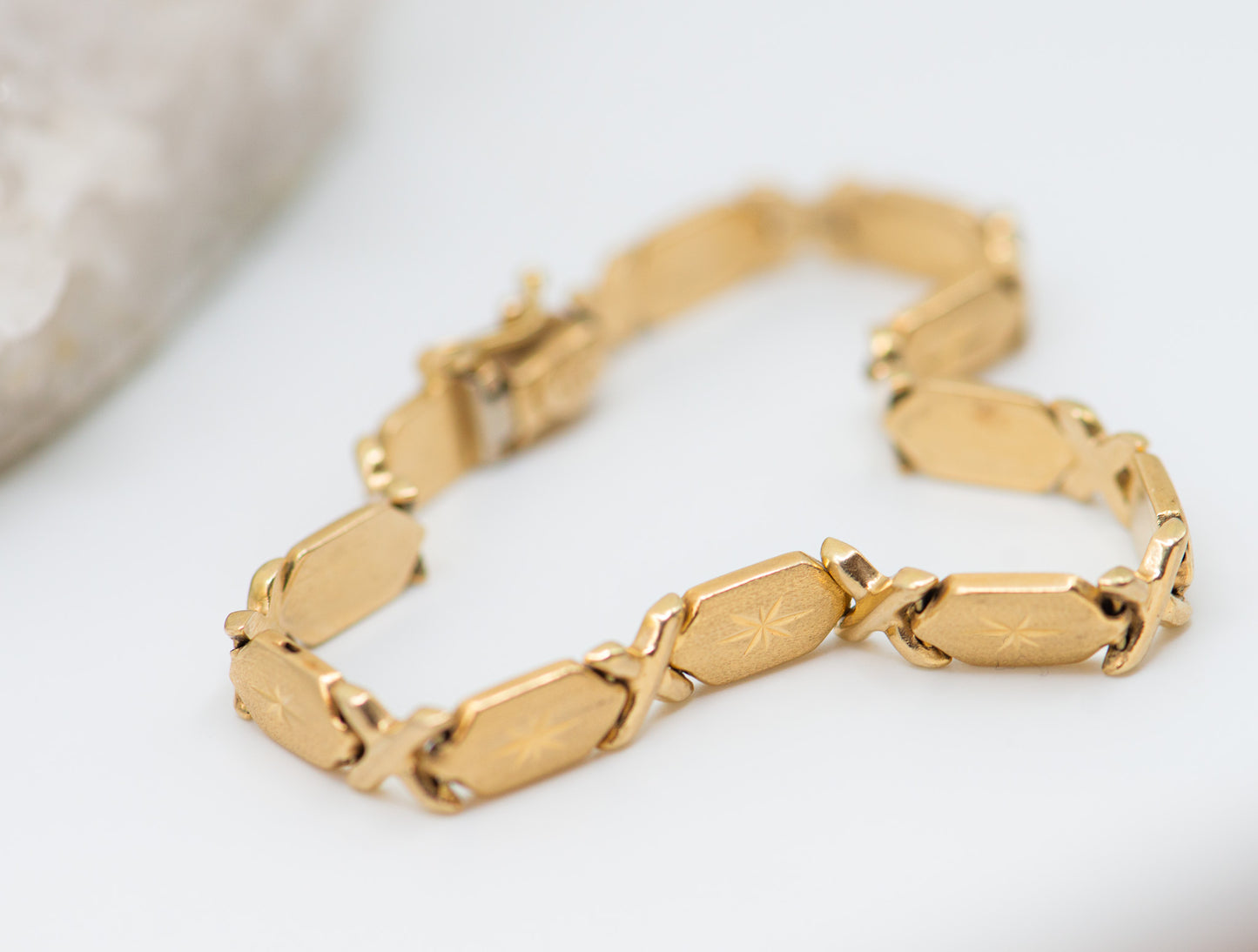 14K Gold Star and X Link Bracelet