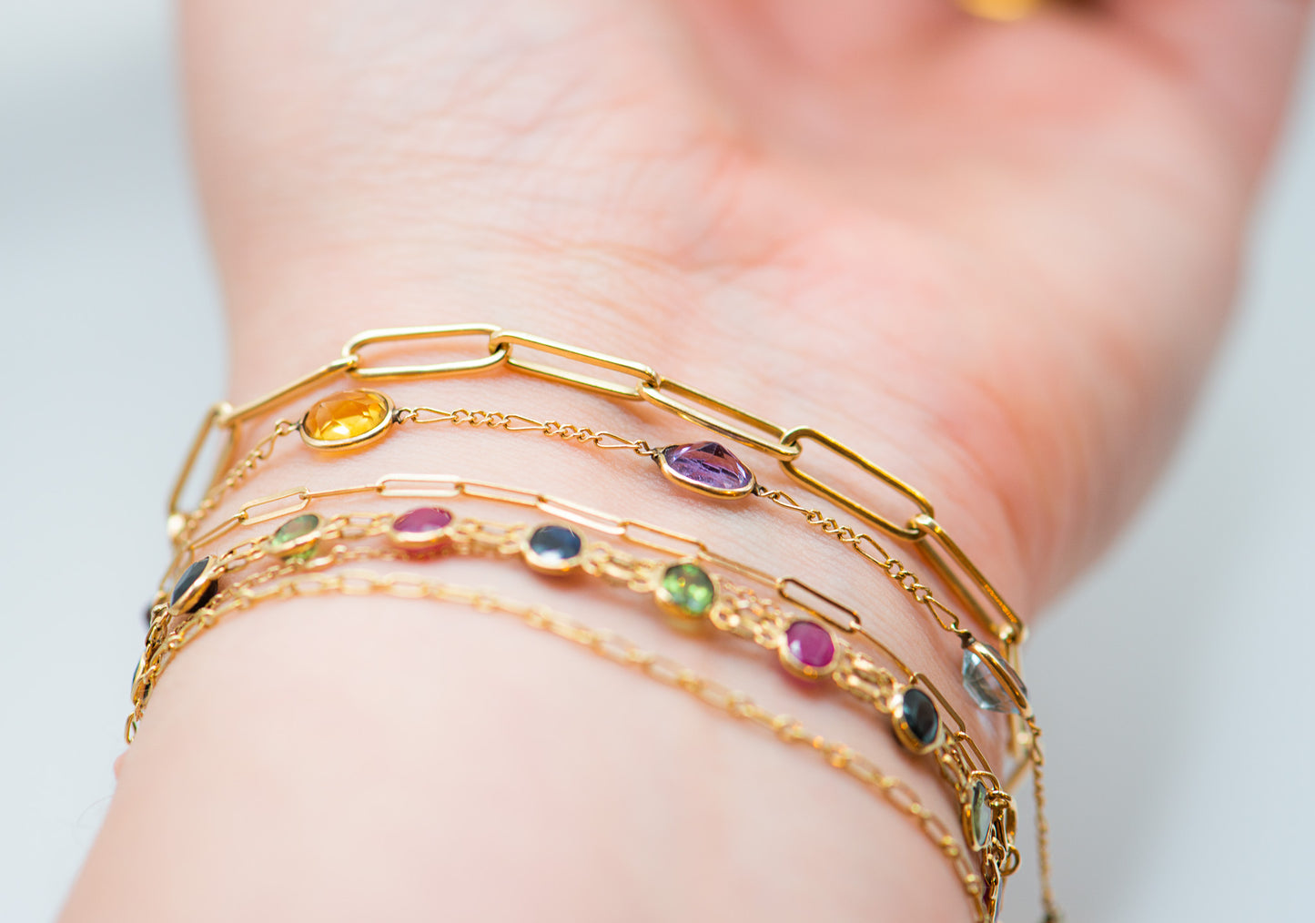 14K Dainty Bracelet Multicolor Sapphires