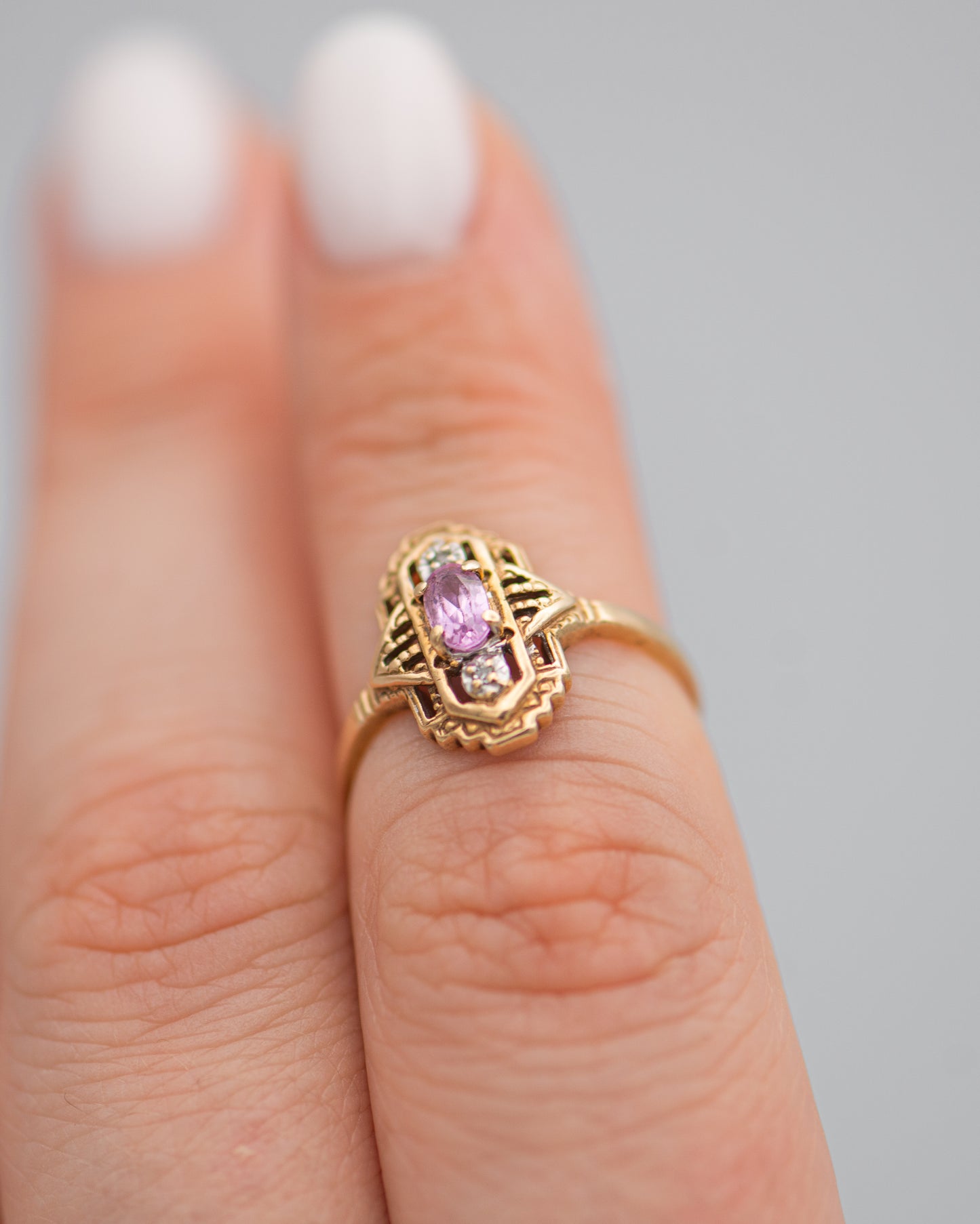 Art Deco Style Ring With Pink Stone 0093