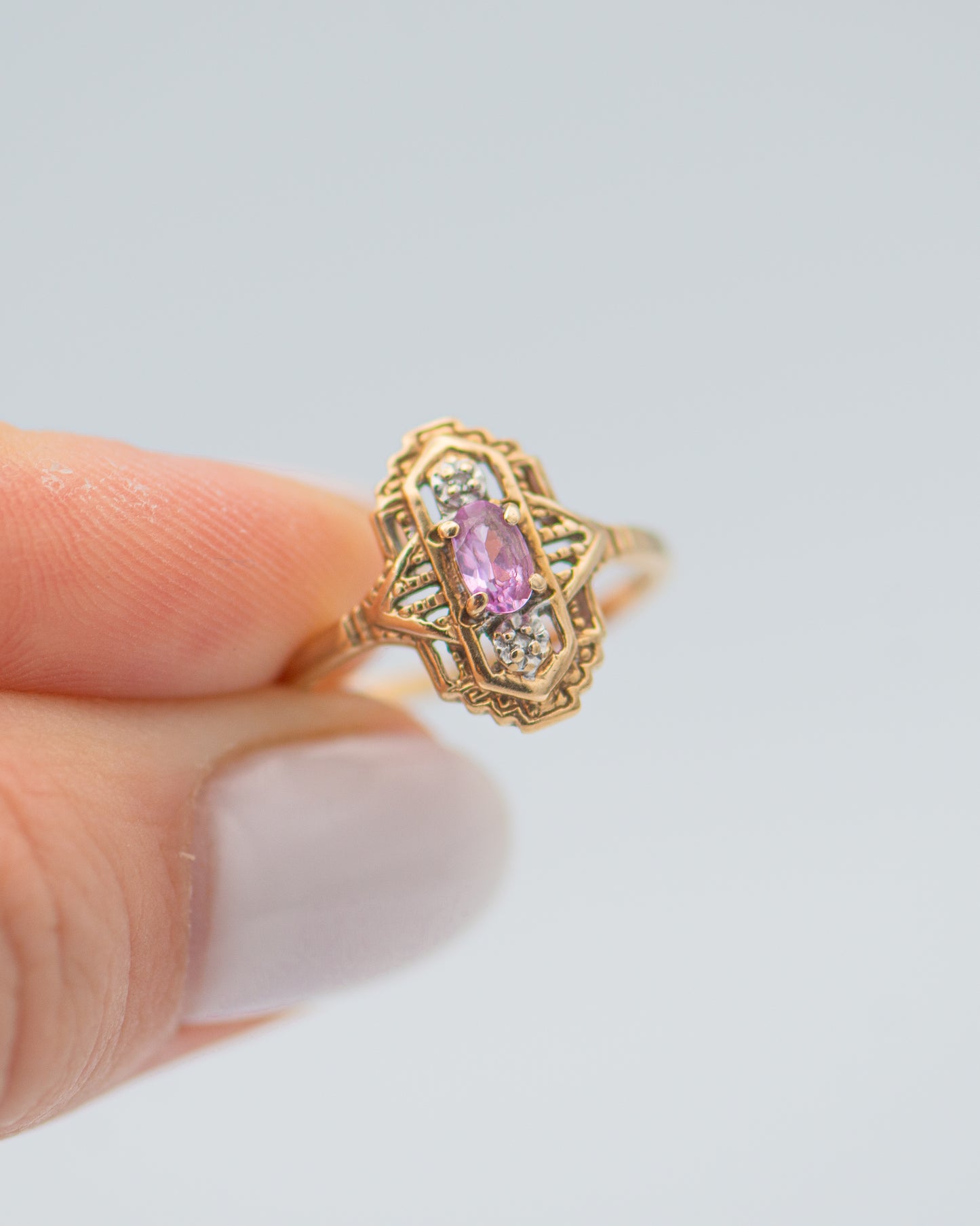 Art Deco Style Ring With Pink Stone 0093