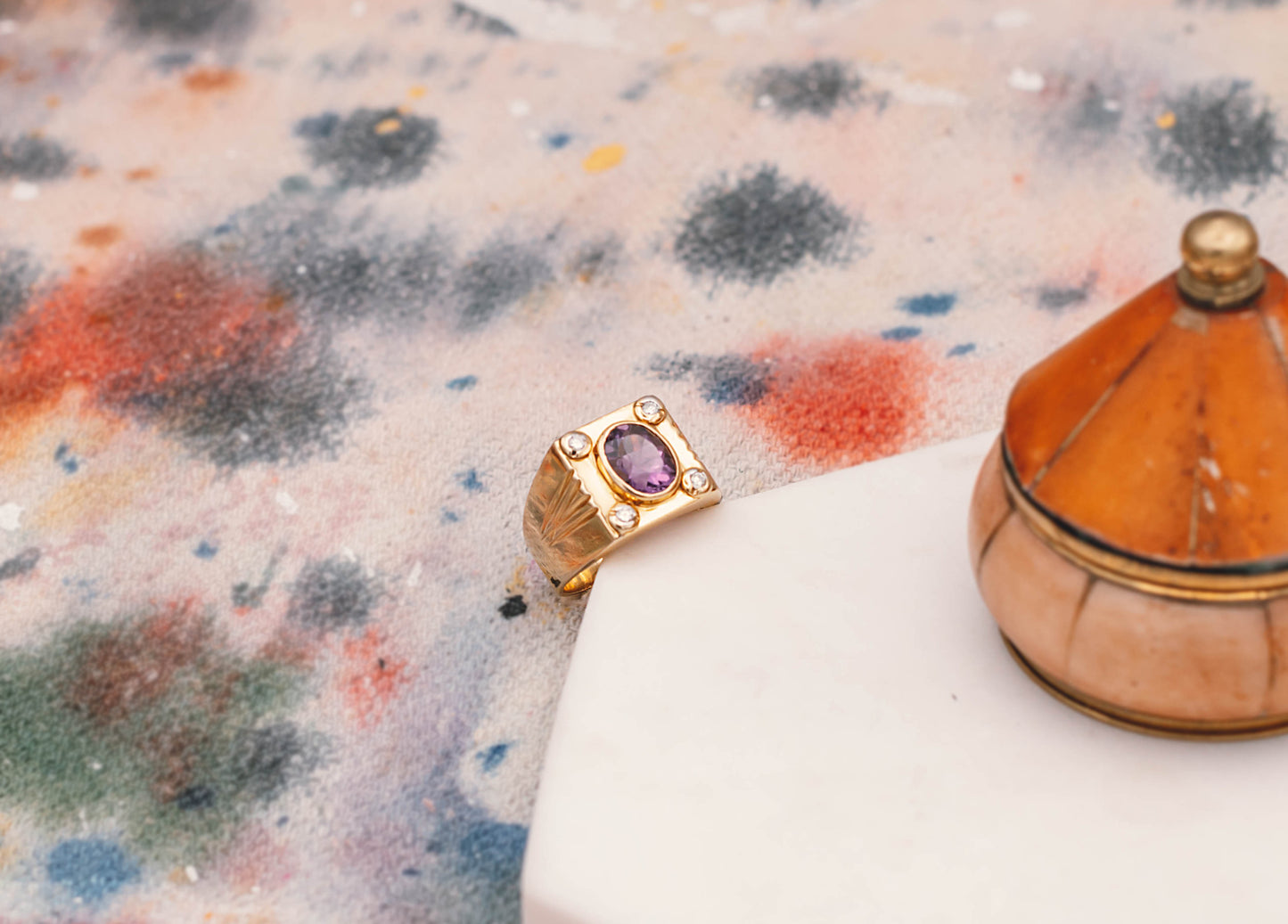 14k solid gold ring with diamonds and purple stone - Mottive.inc