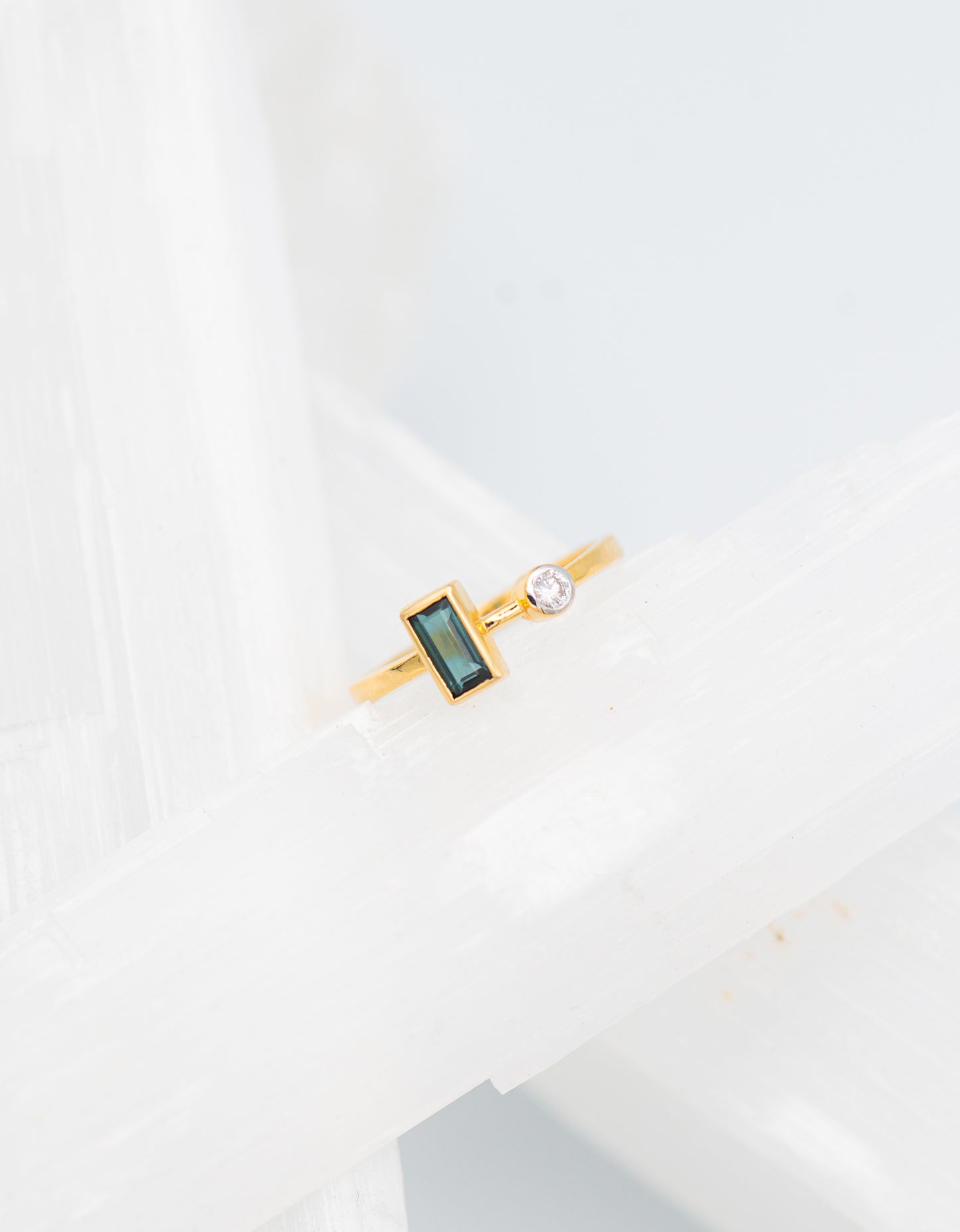 Blue tourmaline and diamond ring
