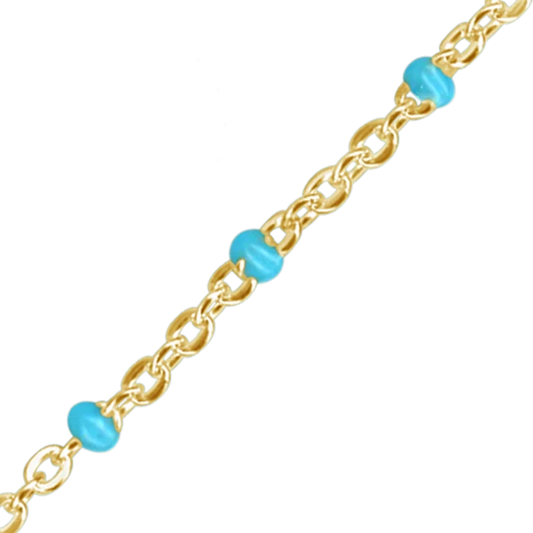 CABLE CHAIN WITH TEAL ENAMEL BEADS