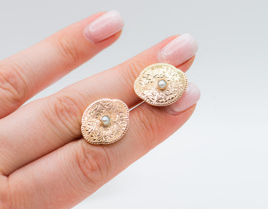 Hand Engraved Vintage Earrings with Pearls