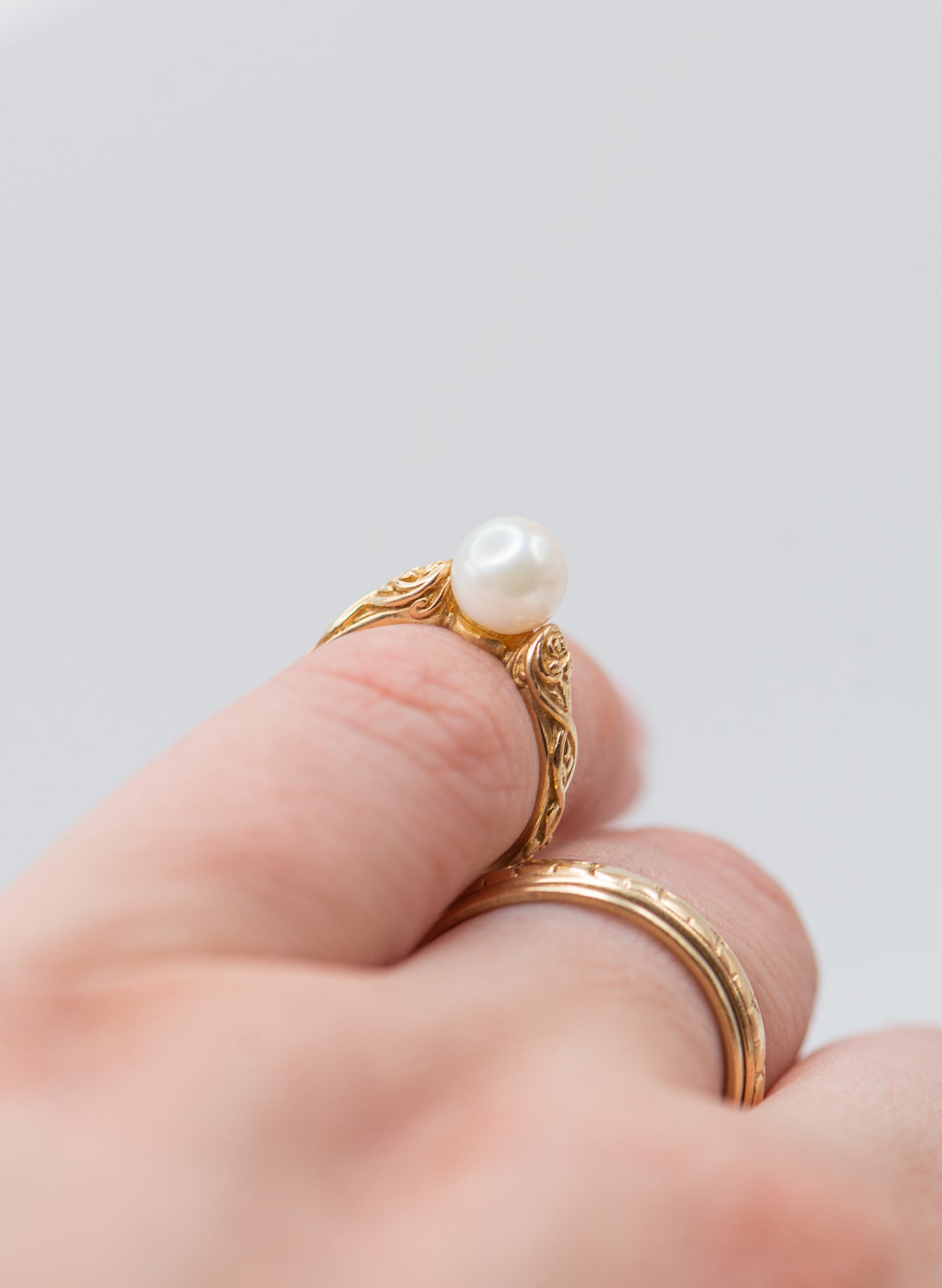 Hand Engraved Pearl Ring