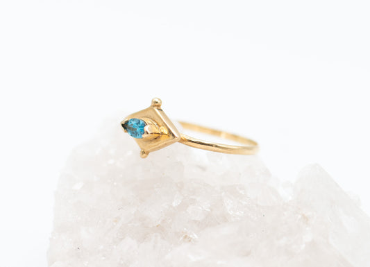 Light blue marquise stone diamond shape ring