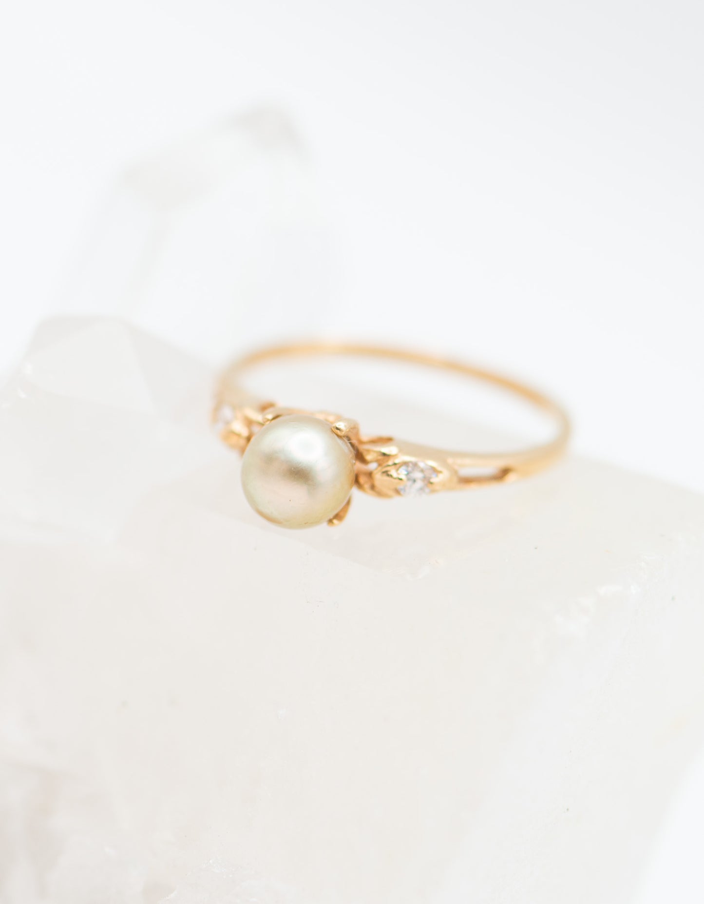 Tan Pearl ring with Diamond accents