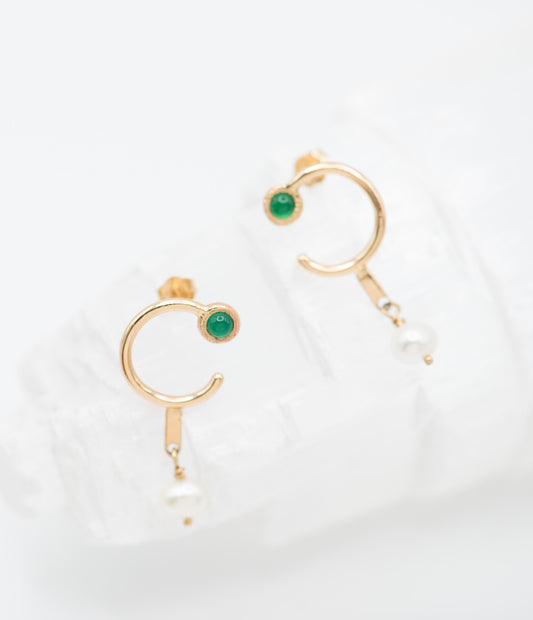 Green onyx & Pearl Earrings