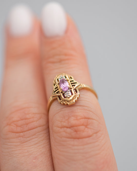 Art Deco Style Ring With Pink Stone 0093