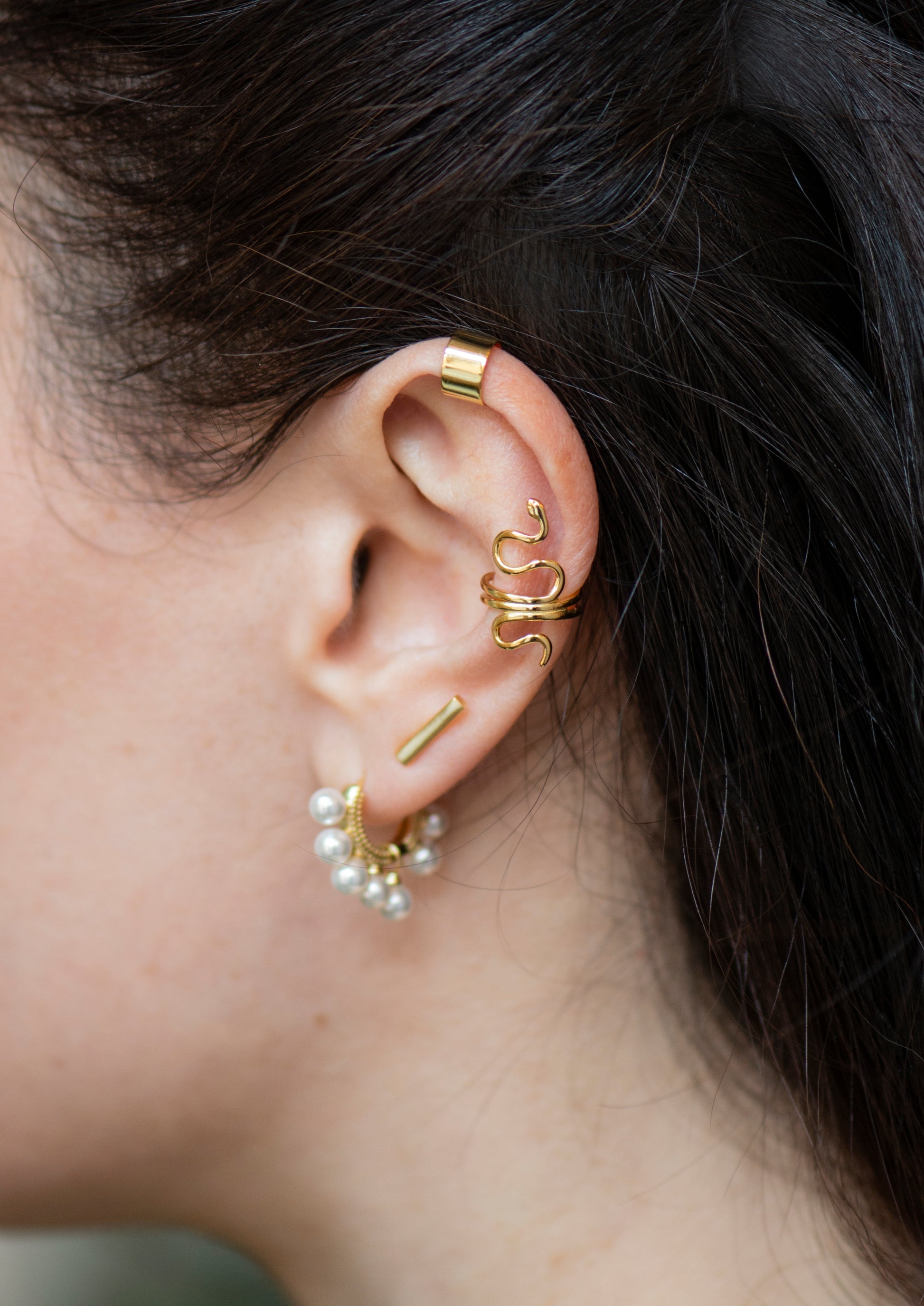 Miranda Huggie Earrings With Multiple Tiny Pearls - tissinyc