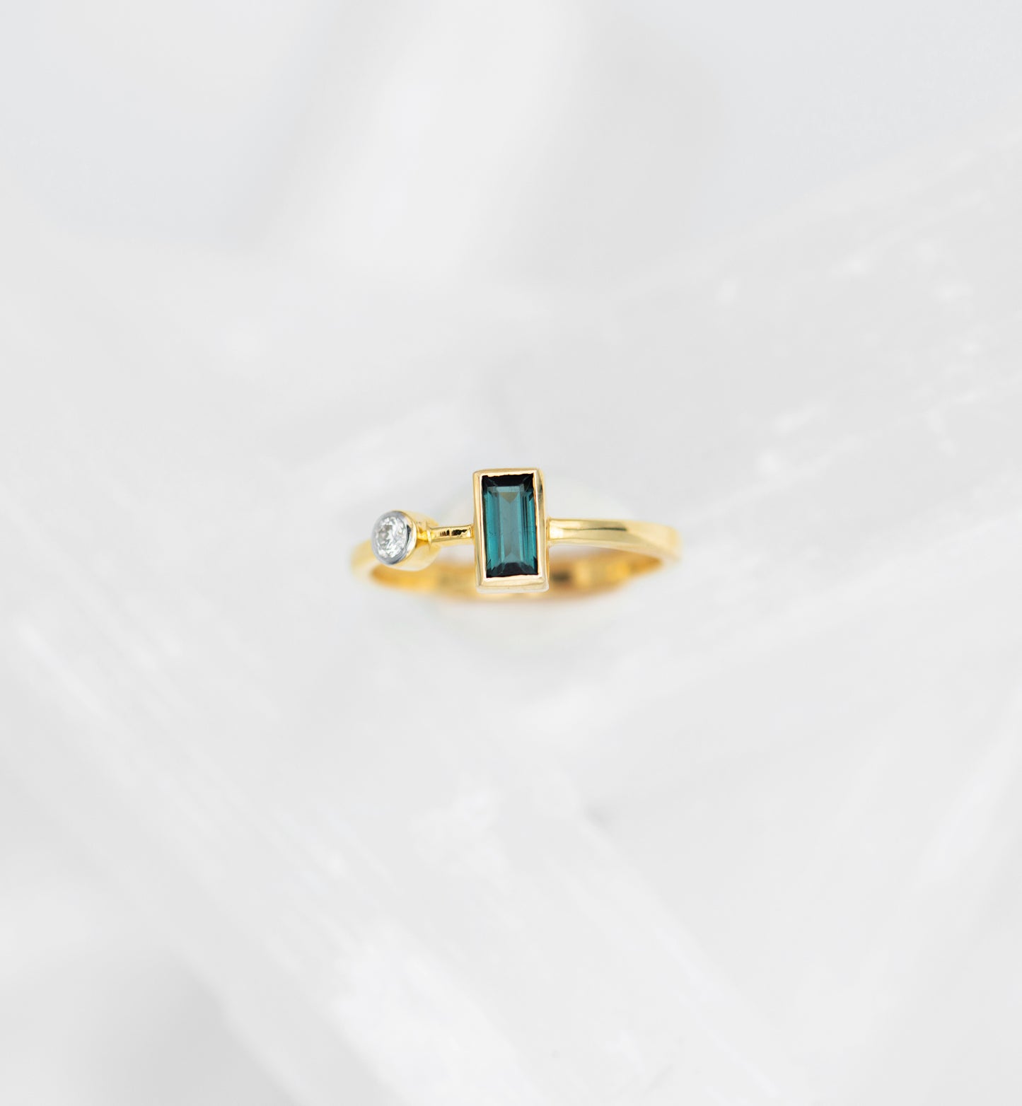 Blue tourmaline and diamond ring