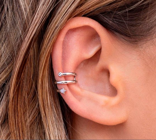 Silvia Star & CZ Triple Ear Cuff Earrings - tissinyc