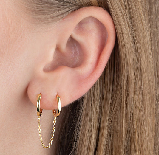 Chained Huggie Hoops - Mottive.inc